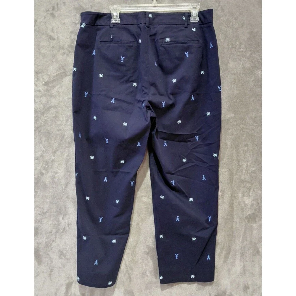 Talbots Perfect Crop Curvy Embrodiered Lobsters Crabs Pants Women's 14 Coastal